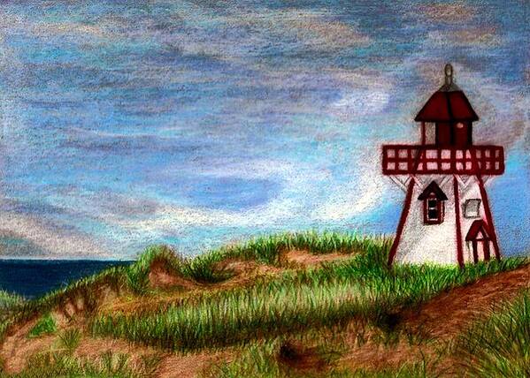 Pei Lighthouse Poster featuring the drawing PEI Lighthouse by Jo Prevost