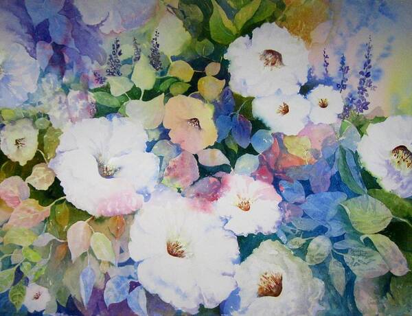 Flowers Poster featuring the painting Petunias in White by Marilyn Clement