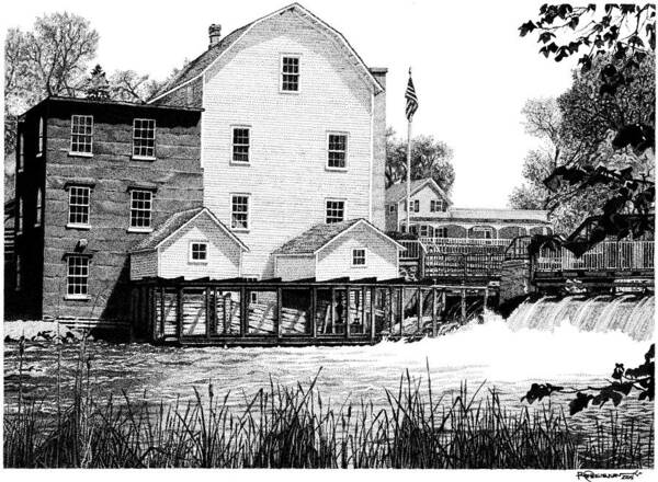 Historical Poster featuring the drawing Phelps Mill by Rob Christensen