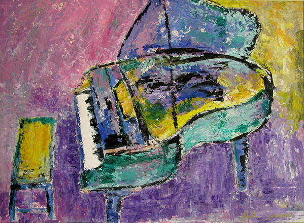 Impressionist Poster featuring the painting Piano Green by Anita Burgermeister