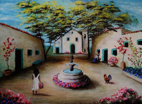 Spanish Village Poster featuring the painting Picturesque Spanish Village by Stefon Marc Brown
