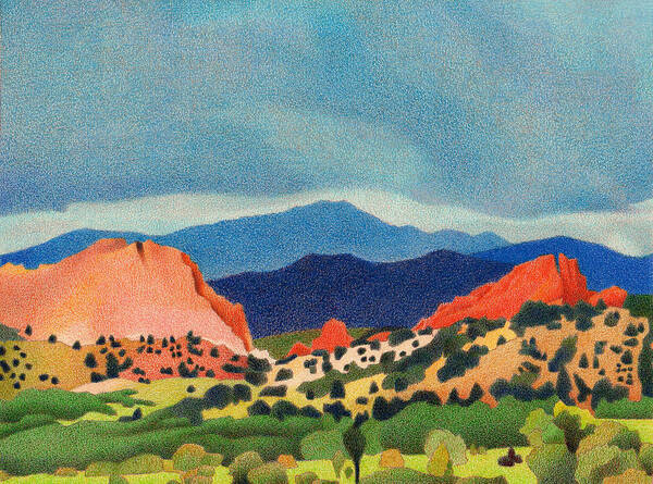 Mountains Poster featuring the drawing Garden of the Gods Pikes Peak by Dan Miller