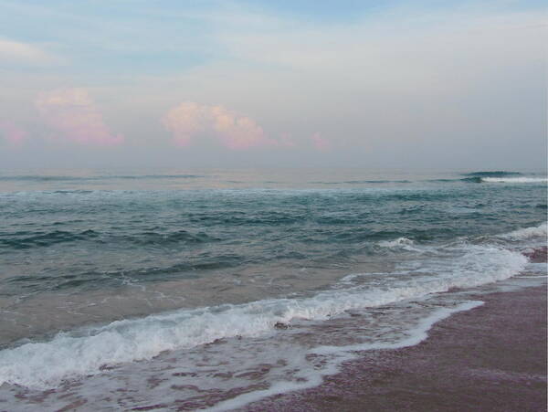 Buxton Beach Poster featuring the photograph Pink Clouds at Buxton Beach by Cathy Lindsey