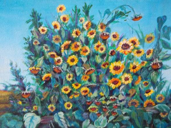 Sunflowers Poster featuring the painting Polk Farm Sunflowers by Linda Markwardt
