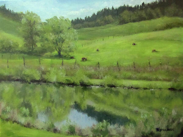 Pond Poster featuring the painting Pond at the Vineyard by Karen Ilari