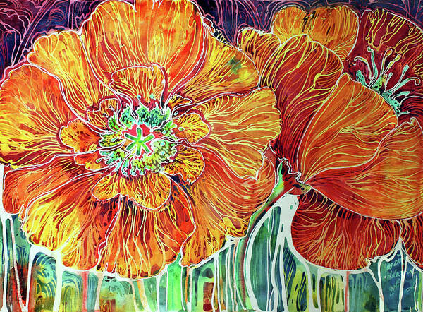 Floral Poster featuring the painting Poppies Batik Abstract by Marcia Baldwin