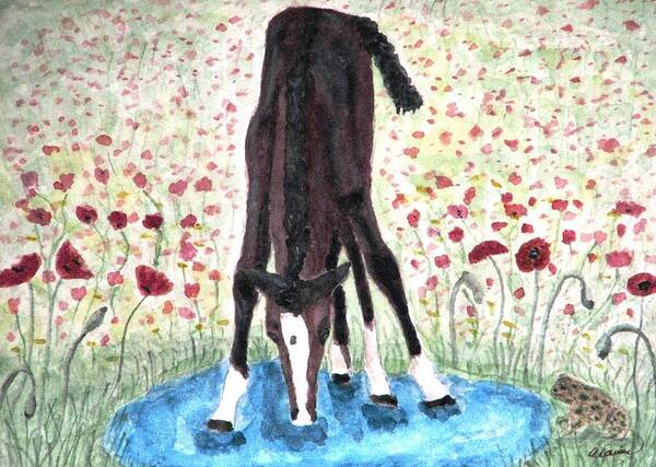  Pony Poster featuring the painting Poppies N Puddles by Angela Davies