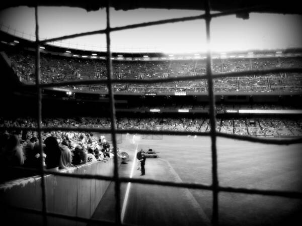 Yankee Stadium Poster featuring the photograph POV Right Field Foul Pole Original Yankee Stadium in Black and White by Aurelio Zucco