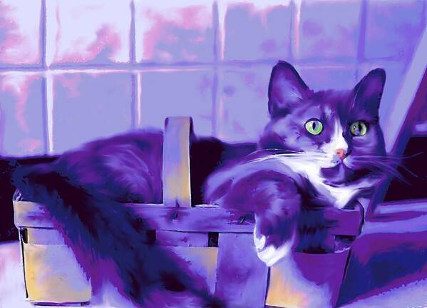 Cat Poster featuring the digital art Purple Basket Case by Mary Armstrong