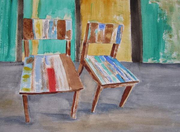  Coloured Chairs Poster featuring the painting Quiet Place by Elvira Ingram