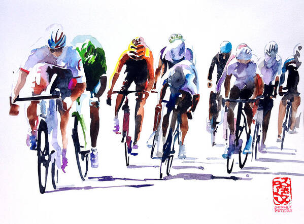 Bike Paintings Poster featuring the painting Racing Le Tour by Shirley Peters