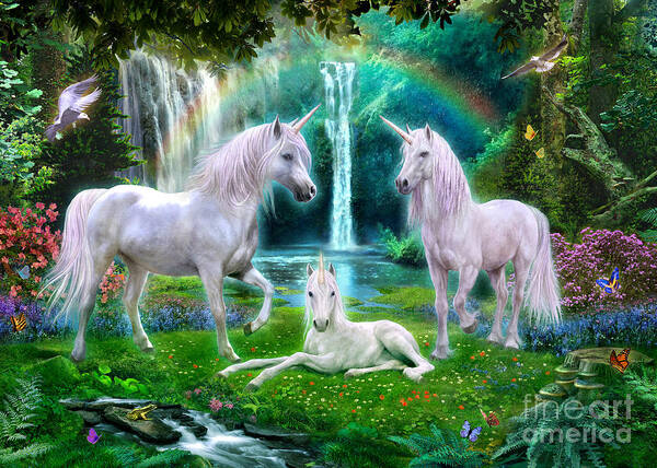 Animals Poster featuring the digital art Rainbow Unicorn Family by MGL Meiklejohn Graphics Licensing