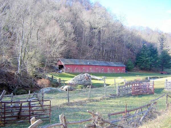Barn Poster featuring the photograph Red Barn in the Mountains by Bill TALICH