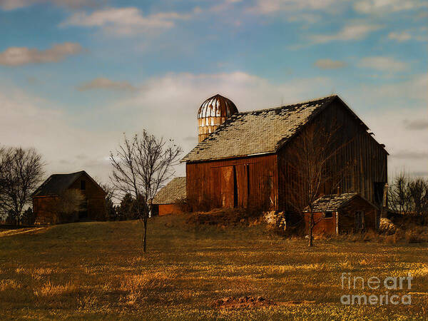 Barn Poster featuring the digital art Red Barn - Waupaca County Wisconsin by David Blank