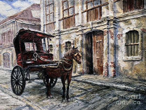 Carriage Poster featuring the painting Red Carriage by Joey Agbayani