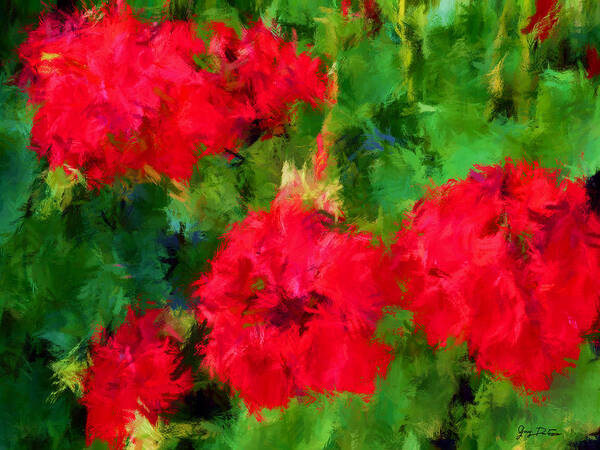 Abstract Poster featuring the digital art Red Flowers Impressionism by Gary De Capua