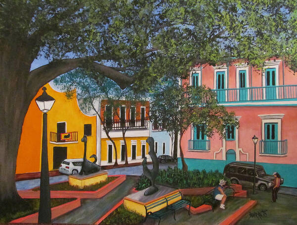 Puerto Rico Poster featuring the painting Relaxing in Old San Juan by Gloria E Barreto-Rodriguez