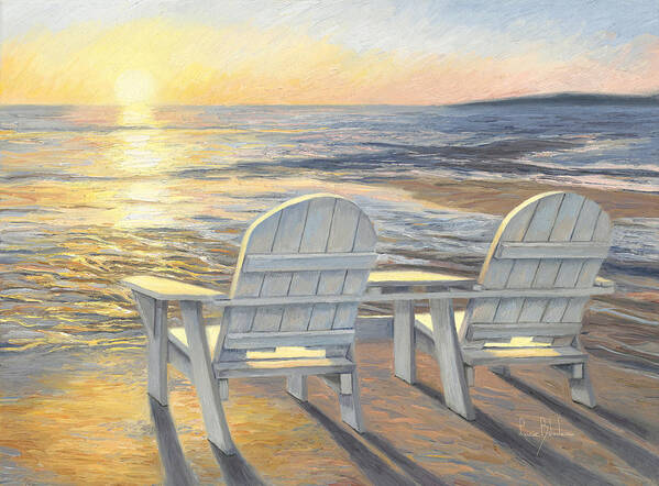 Beach Poster featuring the painting Relaxing Sunset by Lucie Bilodeau
