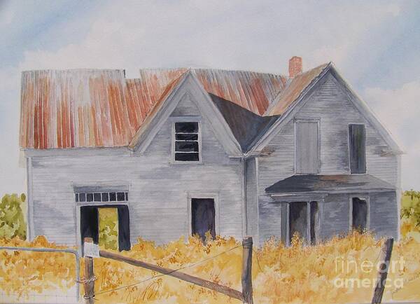 Farm House Poster featuring the painting Richard Has Left The Building by Jackie Mueller-Jones