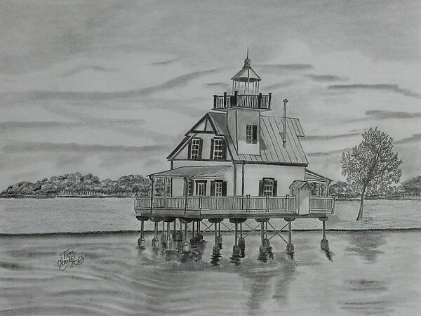 Lighthouse Poster featuring the drawing Roanoke River Lighthouse by Tony Clark