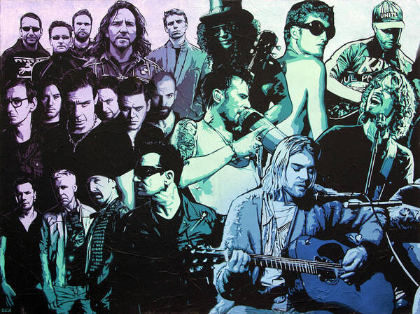 Pearl Jam Poster featuring the painting Rock Triptych - Panel A by Bobby Zeik
