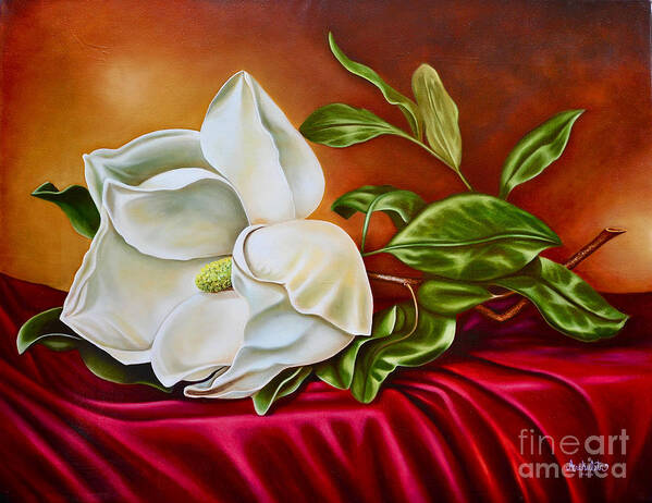 Magnolia Poster featuring the painting Romantic Magnolia by Ruben Archuleta - Art Gallery