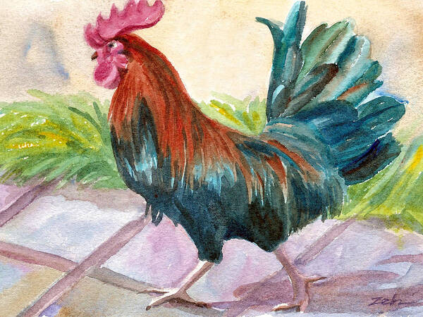 Rooster Art Poster featuring the painting Rooster by Janet Zeh