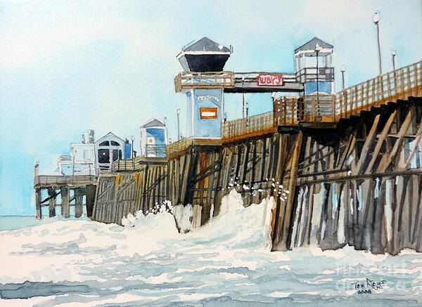 Watercolor Poster featuring the painting Ruby's Oceanside Pier by Tom Riggs