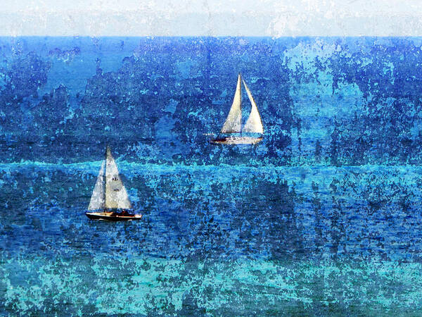 Sailboat Poster featuring the digital art Sailboats 2 w Texture by Anita Burgermeister