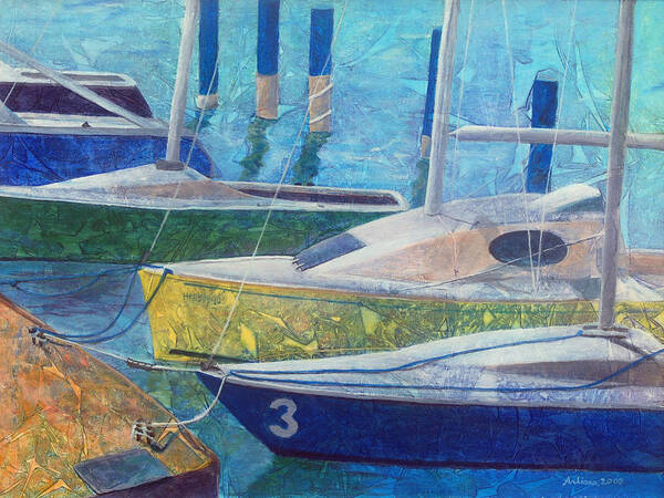 Outer Banks Poster featuring the painting Sailboats in Harbor by Arlissa Vaughn