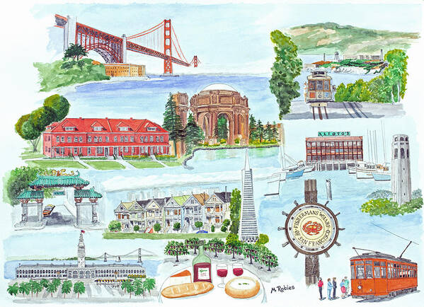 San Francisco Poster featuring the painting San Francisco Highlights Montage by Mike Robles