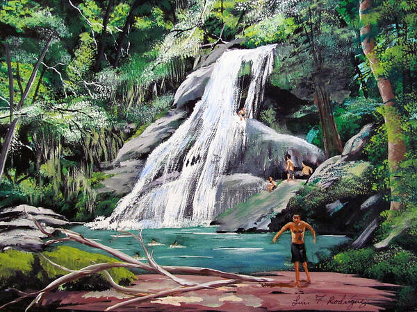 San Sebastian Waterfall Poster featuring the painting San Sebastian Waterfall by Luis F Rodriguez