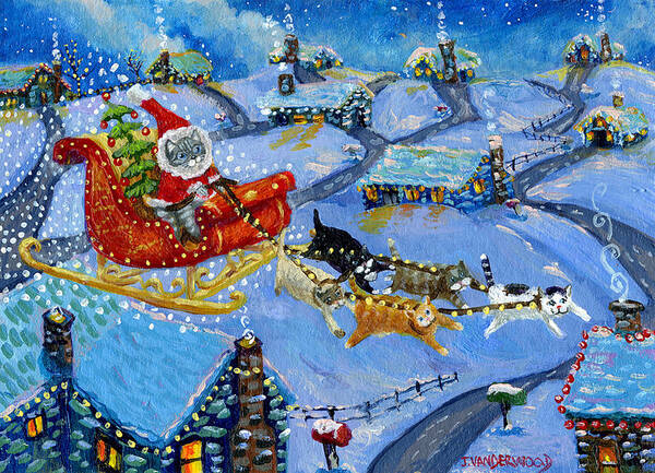 Santa Claus Poster featuring the painting Santa Kitty's Sleigh by Jacquelin L Westerman