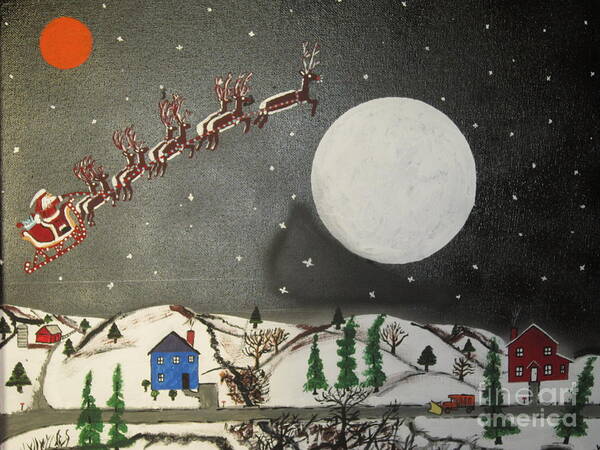 Poster featuring the painting Santa over the moon by Jeffrey Koss