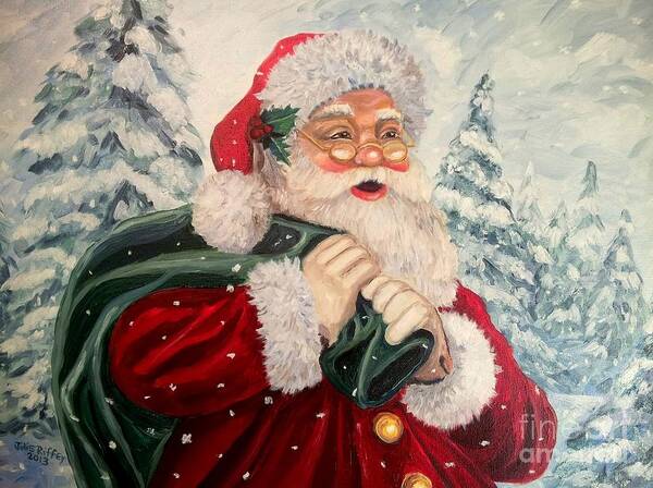 Santa Poster featuring the painting Santa's On His Way by Julie Brugh Riffey