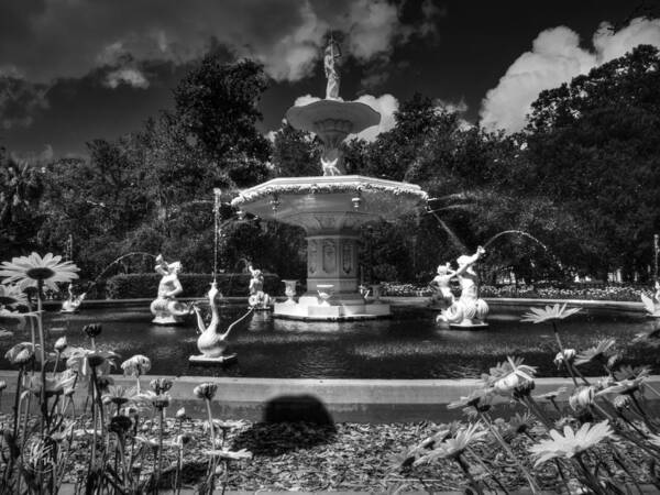 Savannah Poster featuring the photograph Savannah - Forsyth Park Fountain 001 BW by Lance Vaughn
