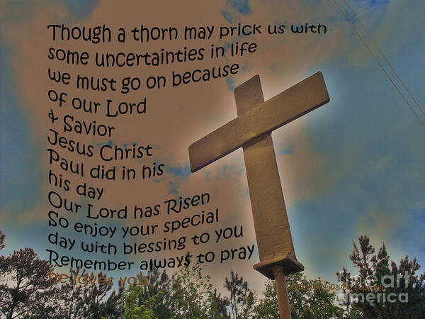 One Of My Cross Sculptures' With A Wise Reminder. Poster featuring the photograph Saved ll bl by Robin Coaker