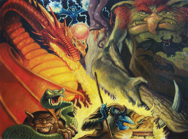 Monsters Poster featuring the painting Scary Things by Gregg Hinlicky