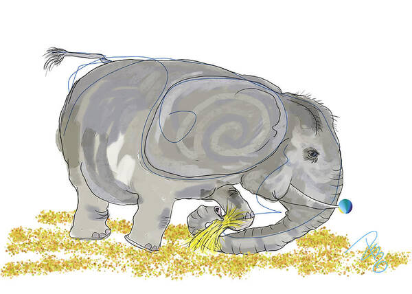 Animal Poster featuring the digital art Scribbled Elephant by Debra Baldwin