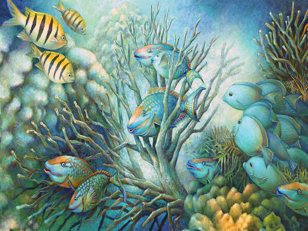 Under Water Poster featuring the painting Sea Folk by Nancy Tilles