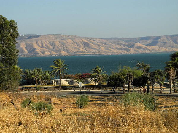 Sea Of Galilee Poster featuring the photograph Sea of Galilee and the Golan Heights by Rita Adams