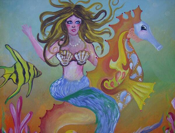 Seahorse Poster featuring the painting Sea Taxi by Leslie Manley