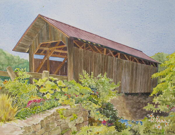 Landscape Poster featuring the painting Seguin Covered Bridge by Mary Ellen Mueller Legault