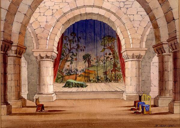 Set Design Poster featuring the drawing Set Design For Hamlet By William by English School