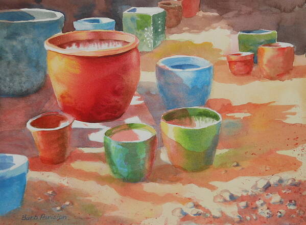 Flower Pots Poster featuring the painting Shapes and Shadows by Barbara Parisien