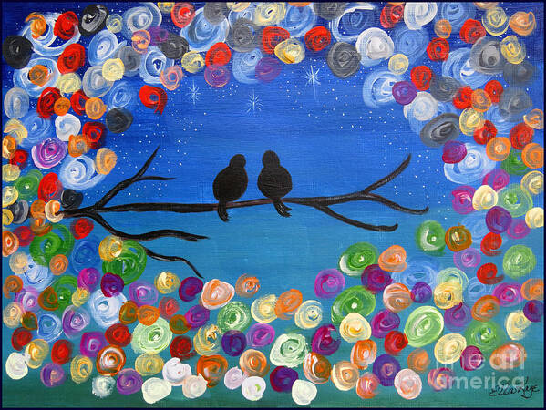 Love Poster featuring the painting Singing To The Stars tree bird art painting print by Ella Kaye Dickey