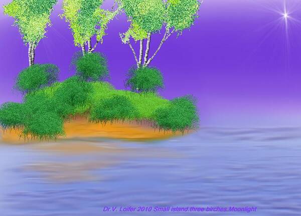 Landscape Poster featuring the digital art Small island. Three birch trees. Moonlight by Dr Loifer Vladimir