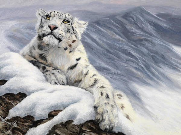 Snow Leopard Poster featuring the painting Snow Leopard by Lucie Bilodeau