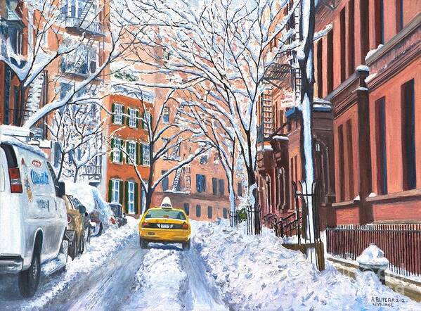 Snow Poster featuring the painting Snow West Village New York City by Anthony Butera