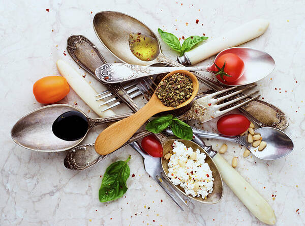 Food Poster featuring the photograph Spoons&salad by Aleksandrova Karina